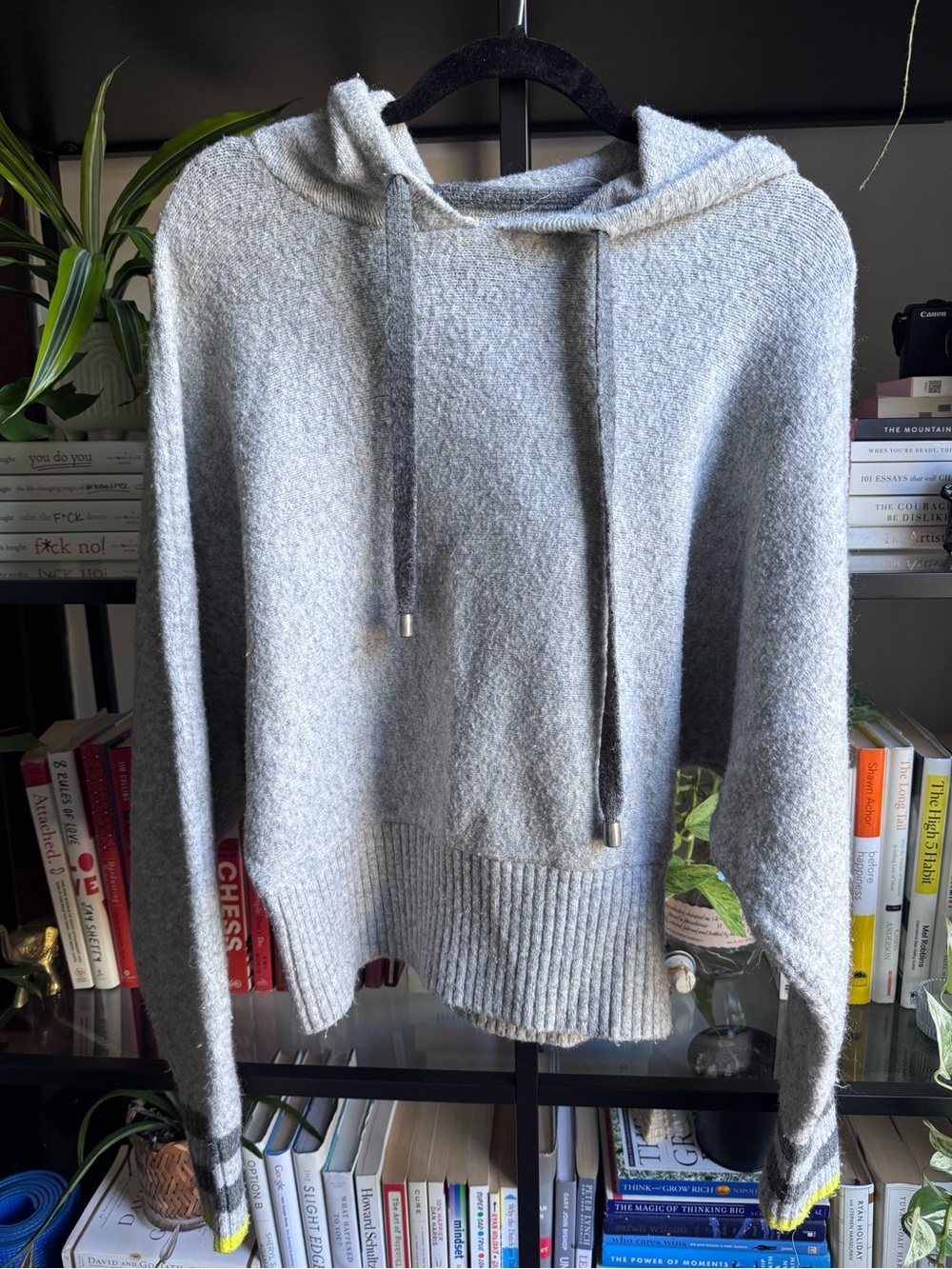 H&M Light Gray Hooded Knit Sweater with Drawstrings